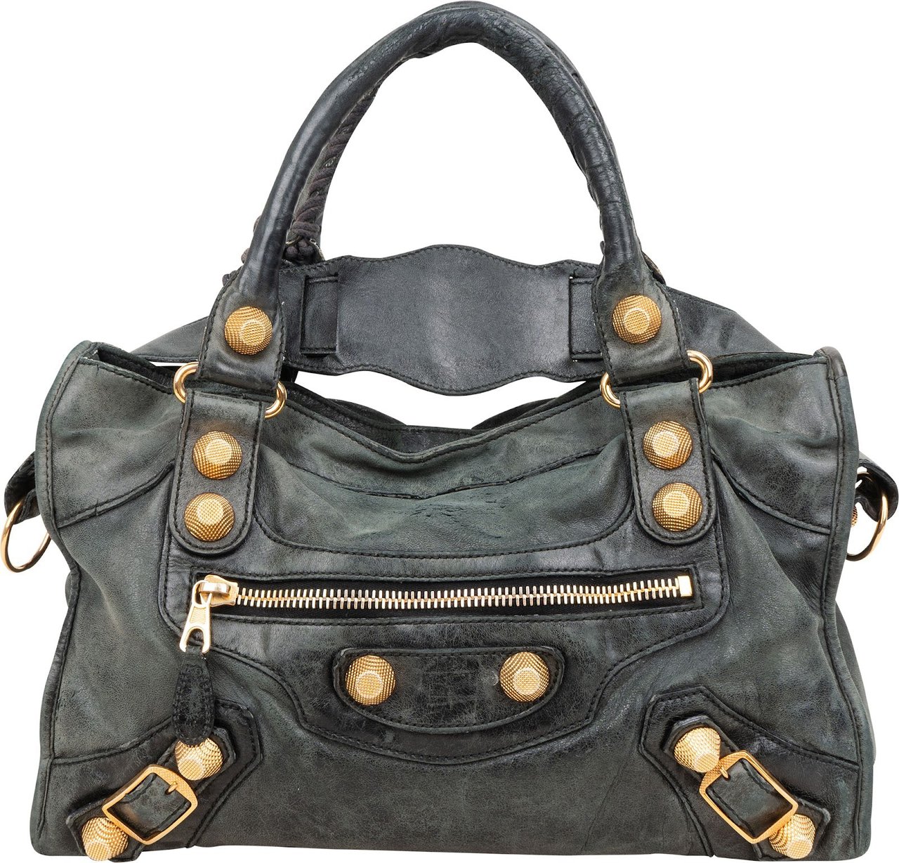 Balenciaga Dark Green Leather City Handbag Donkergroen