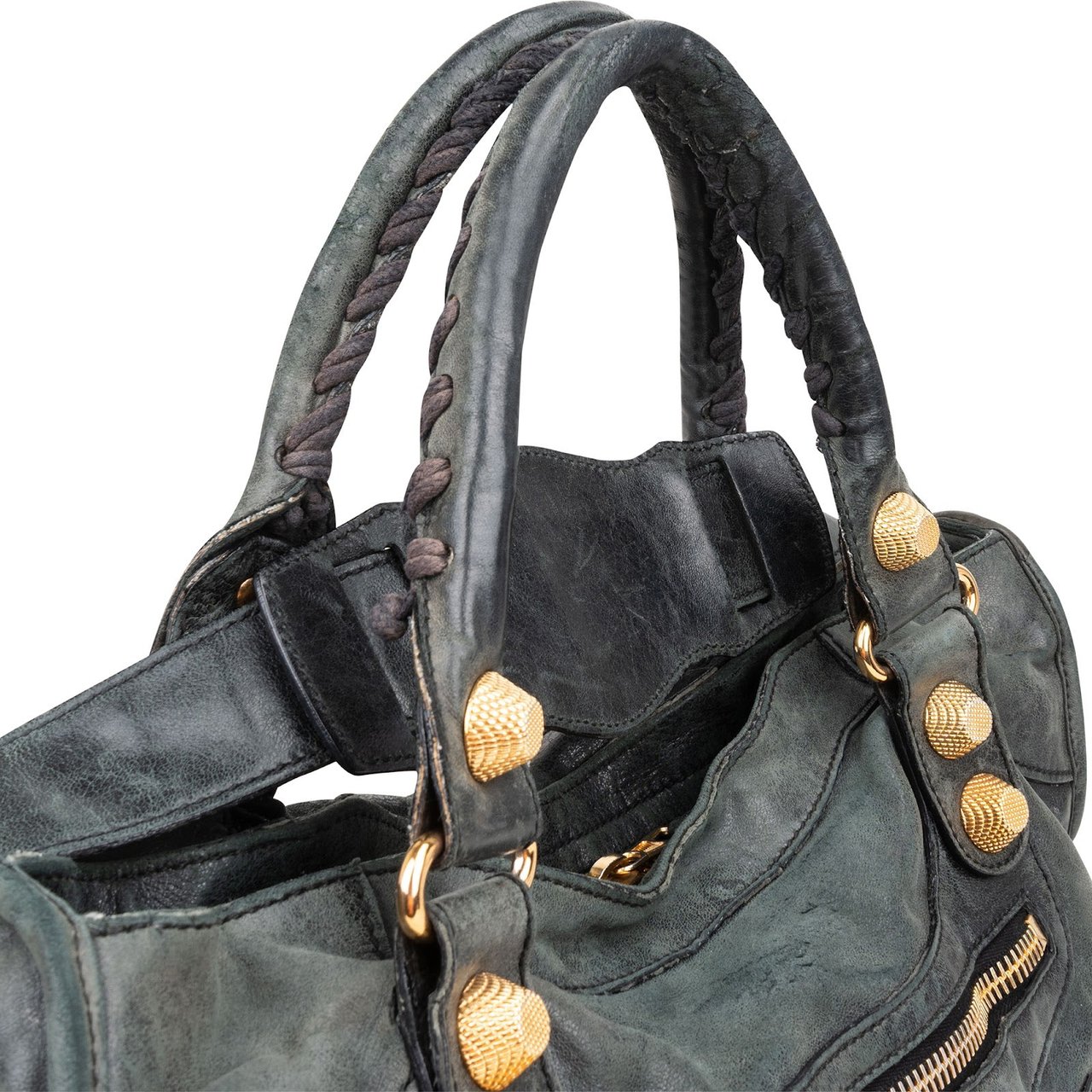 Balenciaga Dark Green Leather City Handbag Donkergroen
