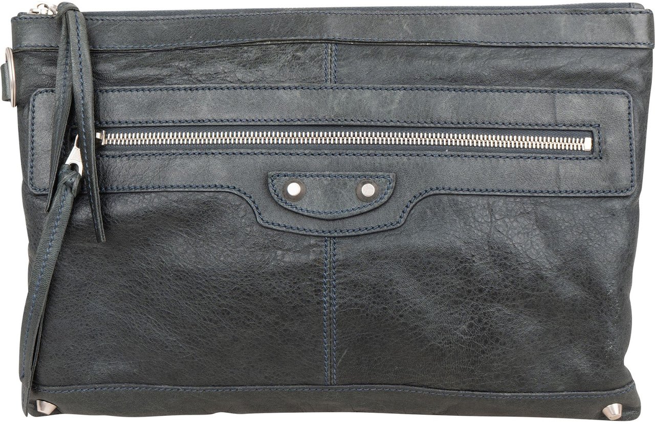 Balenciaga Dark Green Arena Leather City Pochette Clutch Divers