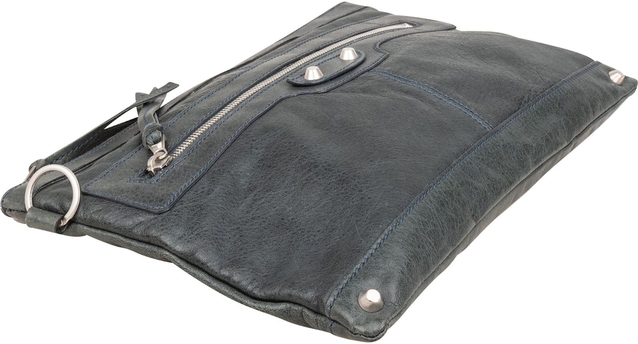 Balenciaga Dark Green Arena Leather City Pochette Clutch Divers