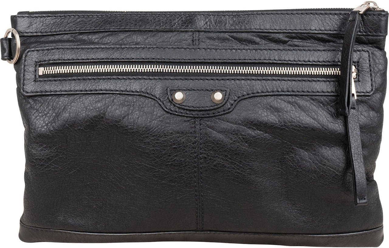 Balenciaga Black Arena Leather City Pochette Clutch Zwart