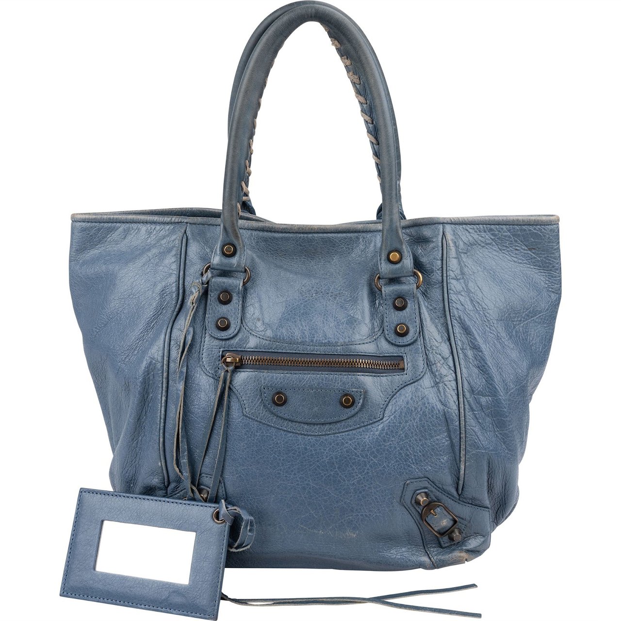 Balenciaga Blue Leather The Work City Tote Shoulder Bag Blauw