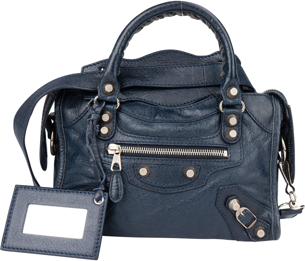 Balenciaga Balenciaga Blue Leather Mini City Handbag Blauw