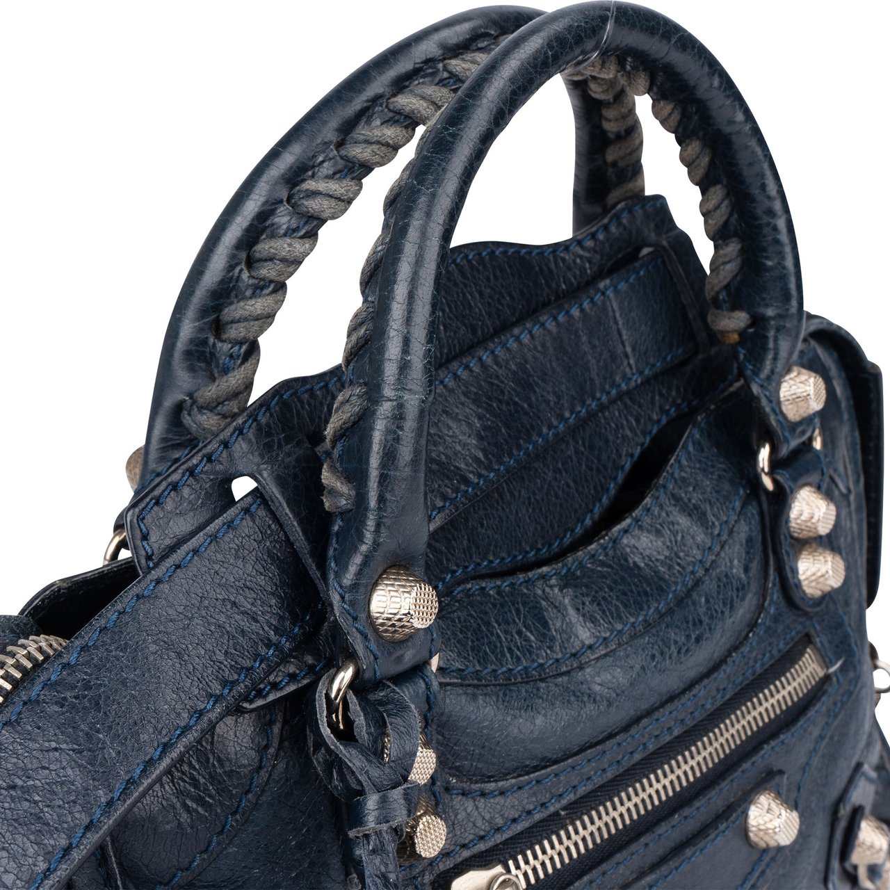 Balenciaga Balenciaga Blue Leather Mini City Handbag Blauw