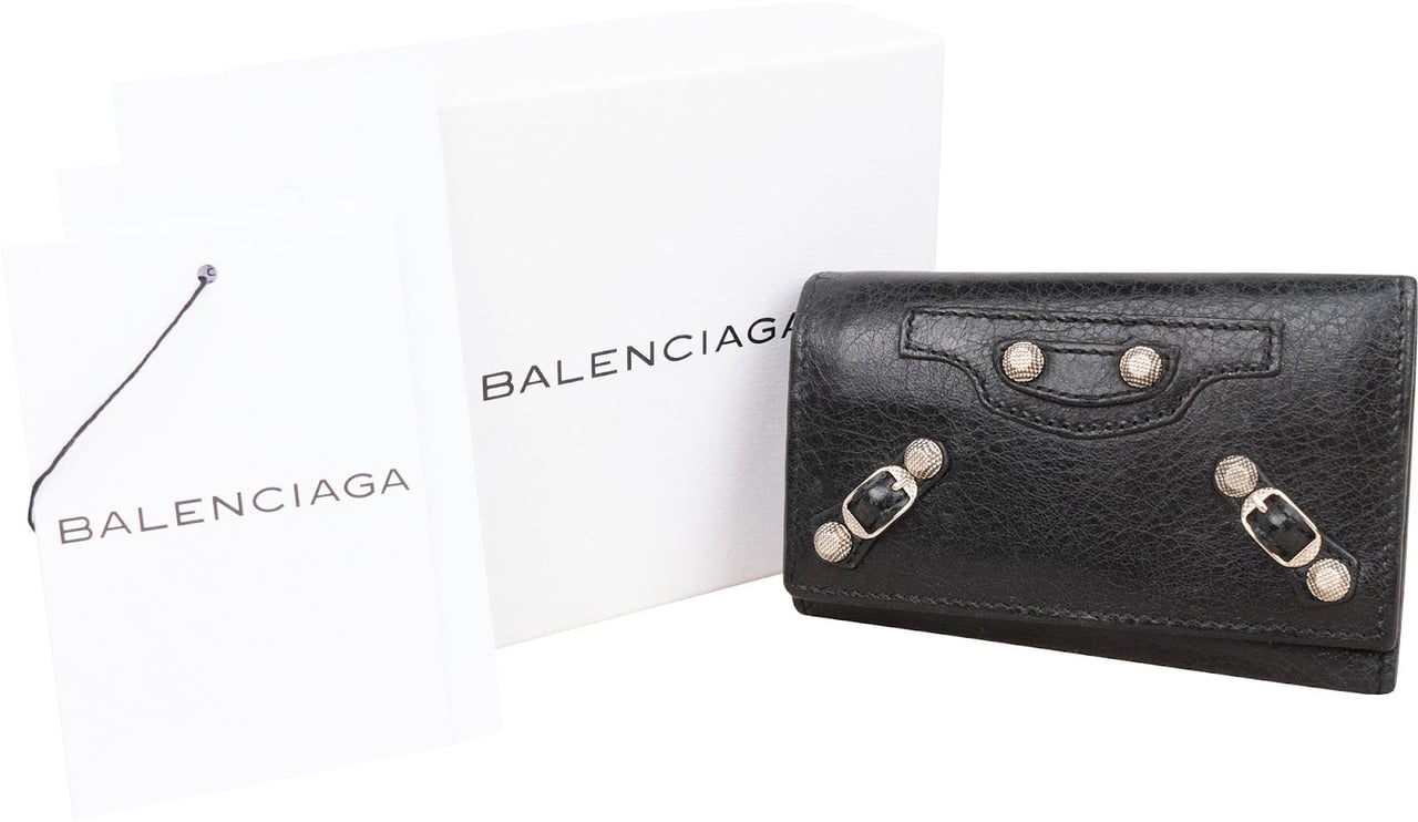 Balenciaga Black Leather Classic Key Holder Zwart