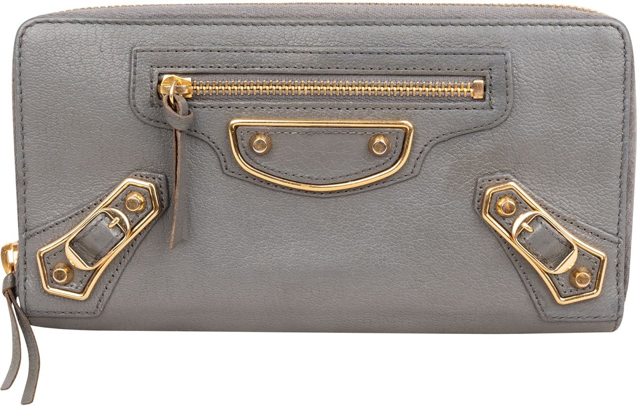 Balenciaga Grey Classic Leather Zip Wallet Divers