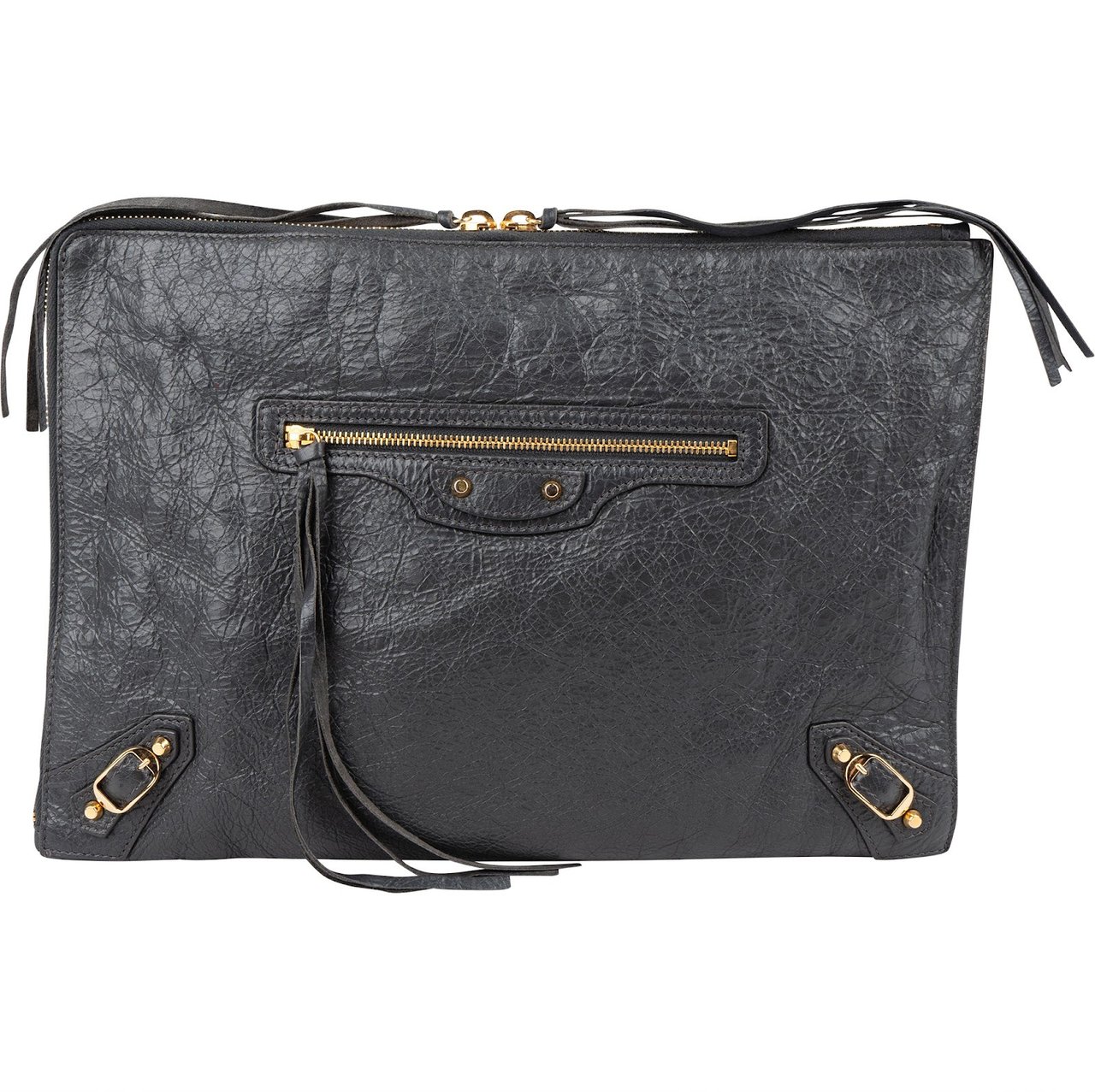 Balenciaga Leather Classic Arena Laptop Case Clutch Zwart