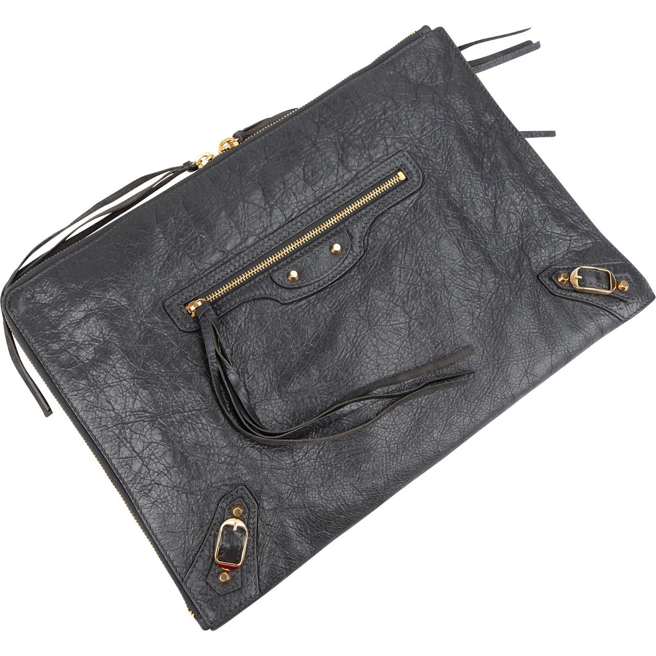 Balenciaga Leather Classic Arena Laptop Case Clutch Zwart