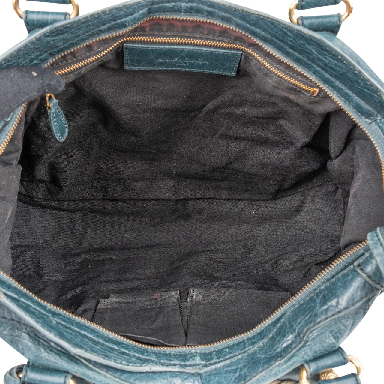 Balenciaga Petrol Leather City Handbag Groen