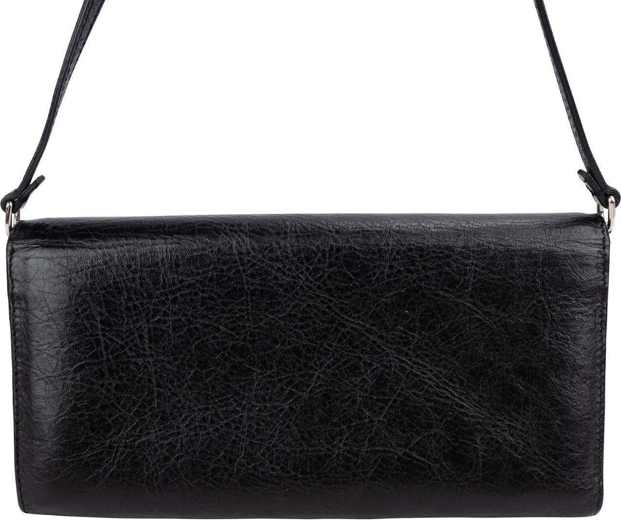 Balenciaga Black Leather Classic City Wallet On Strap Shoulder Bag Zwart