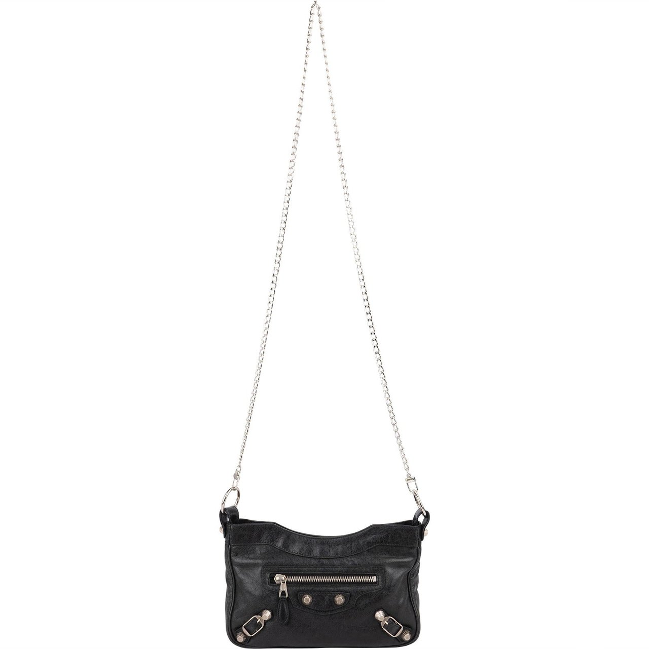 Balenciaga Black Leather City Mini Pochette Crossbody Bag Zwart