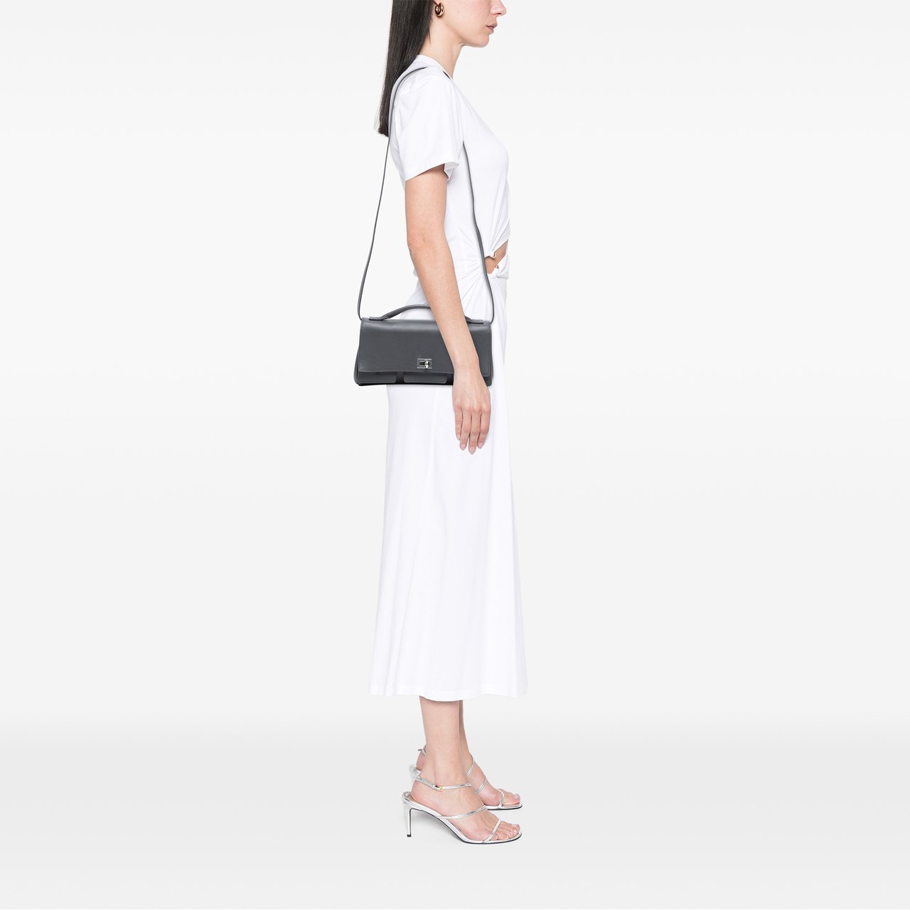 Balenciaga Small Smooth Calfskin Bel Air Clutch On Strap Grijs