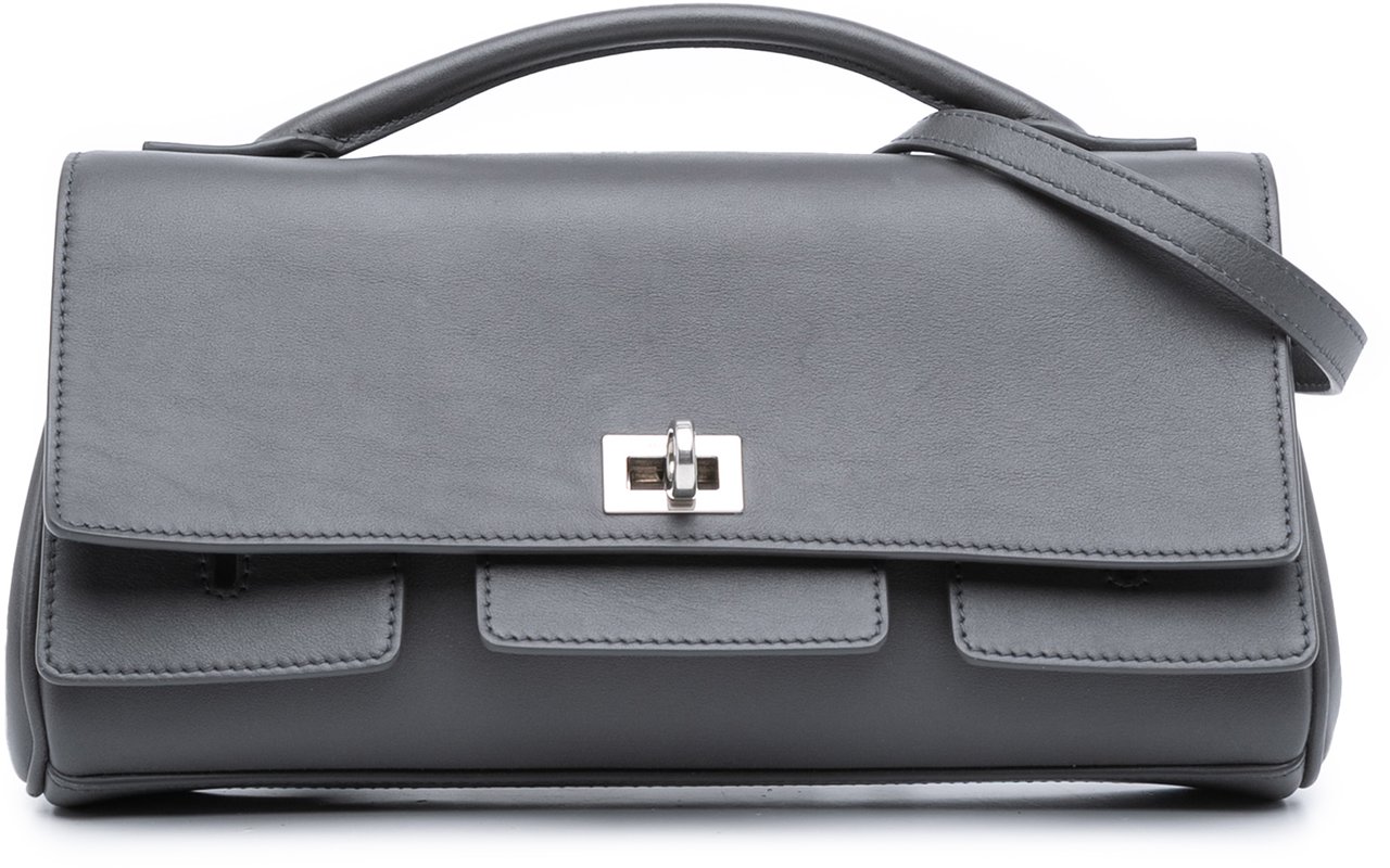 Balenciaga Small Smooth Calfskin Bel Air Clutch On Strap Grijs
