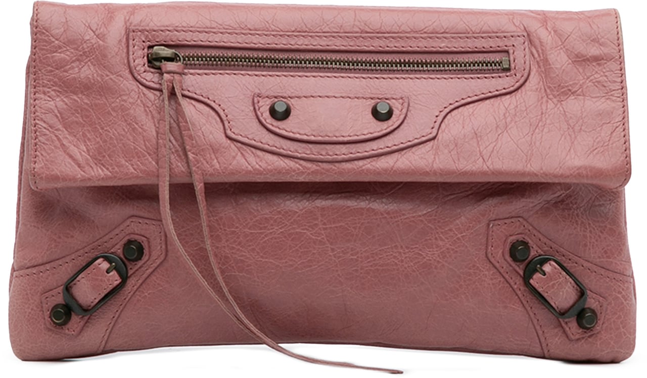 Balenciaga Lambskin Motocross Classic Envelope Clutch Roze