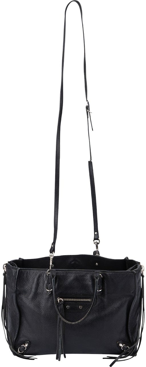 Balenciaga Black Grained Leather Small City Side Zip Tote Handbag Zwart