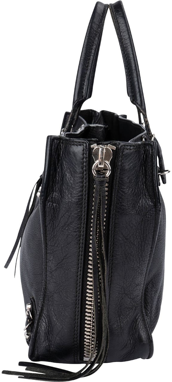 Balenciaga Black Grained Leather Small City Side Zip Tote Handbag Zwart