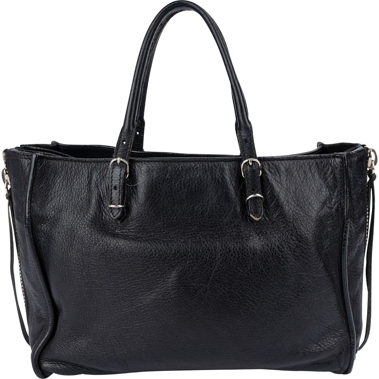 Balenciaga Black Grained Leather Small City Side Zip Tote Handbag Zwart