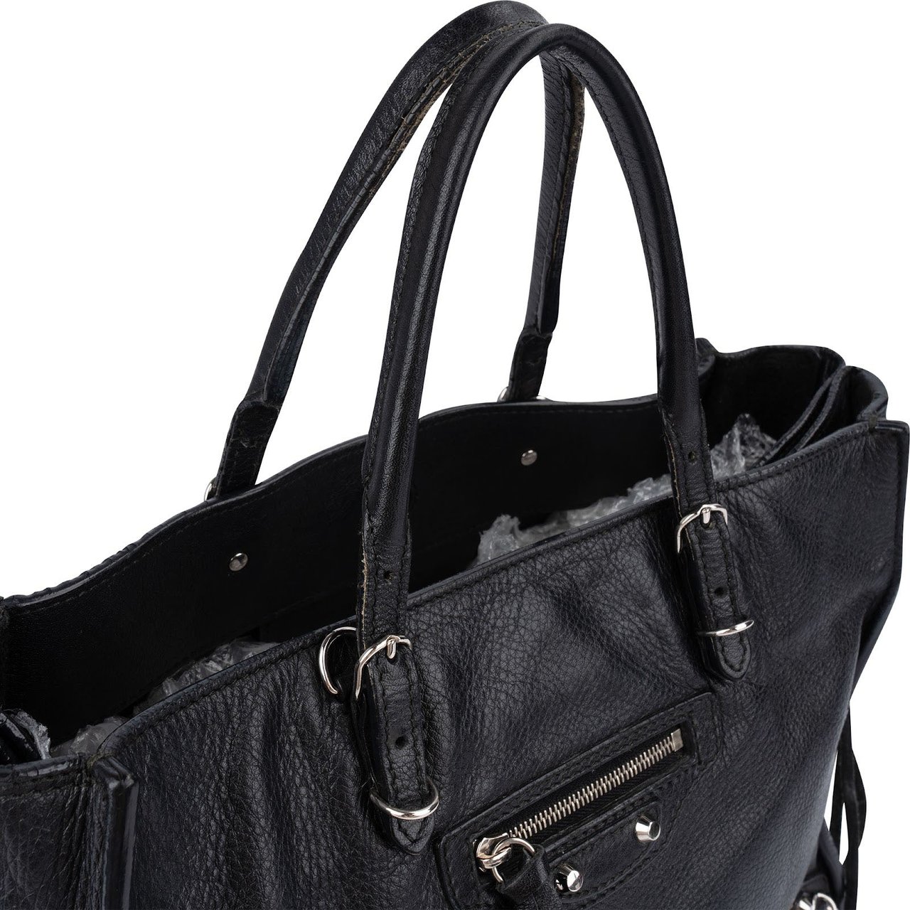 Balenciaga Black Grained Leather Small City Side Zip Tote Handbag Zwart