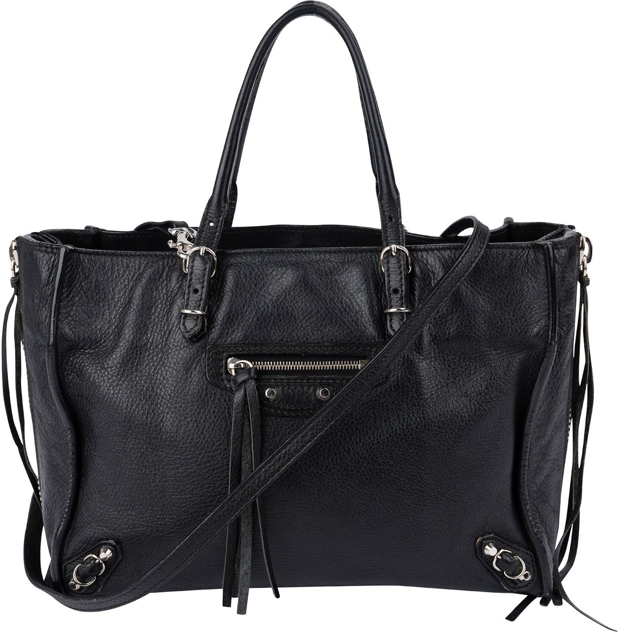 Balenciaga Black Grained Leather Small City Side Zip Tote Handbag Zwart