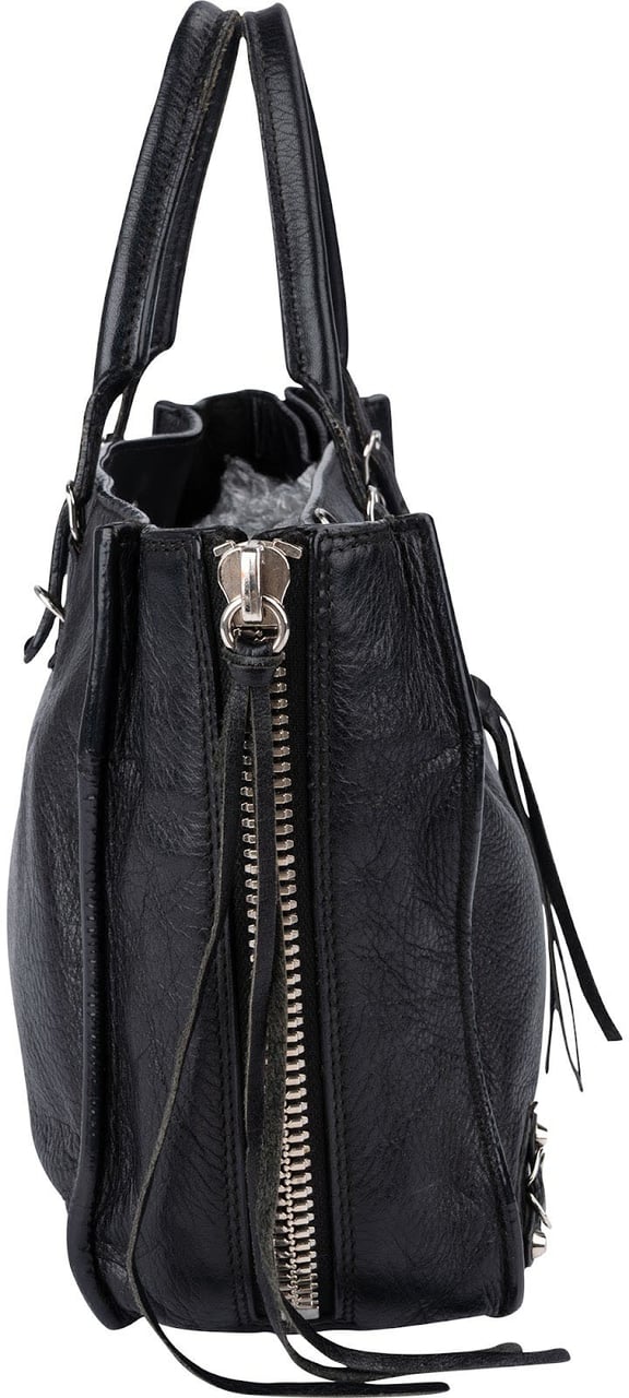 Balenciaga Black Grained Leather Small City Side Zip Tote Handbag Zwart