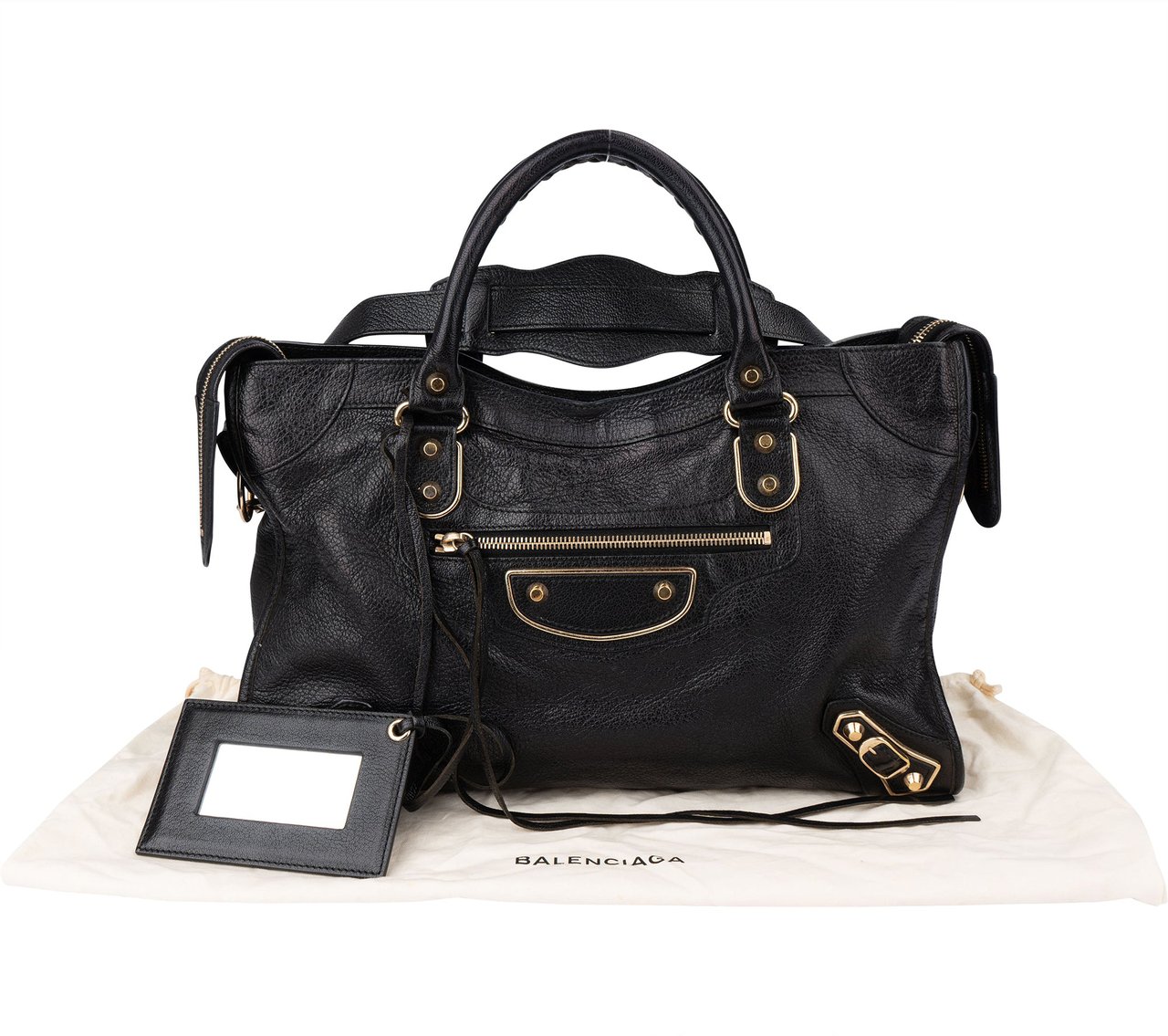 Balenciaga Balenciaga Black Leather City Handbag Zwart