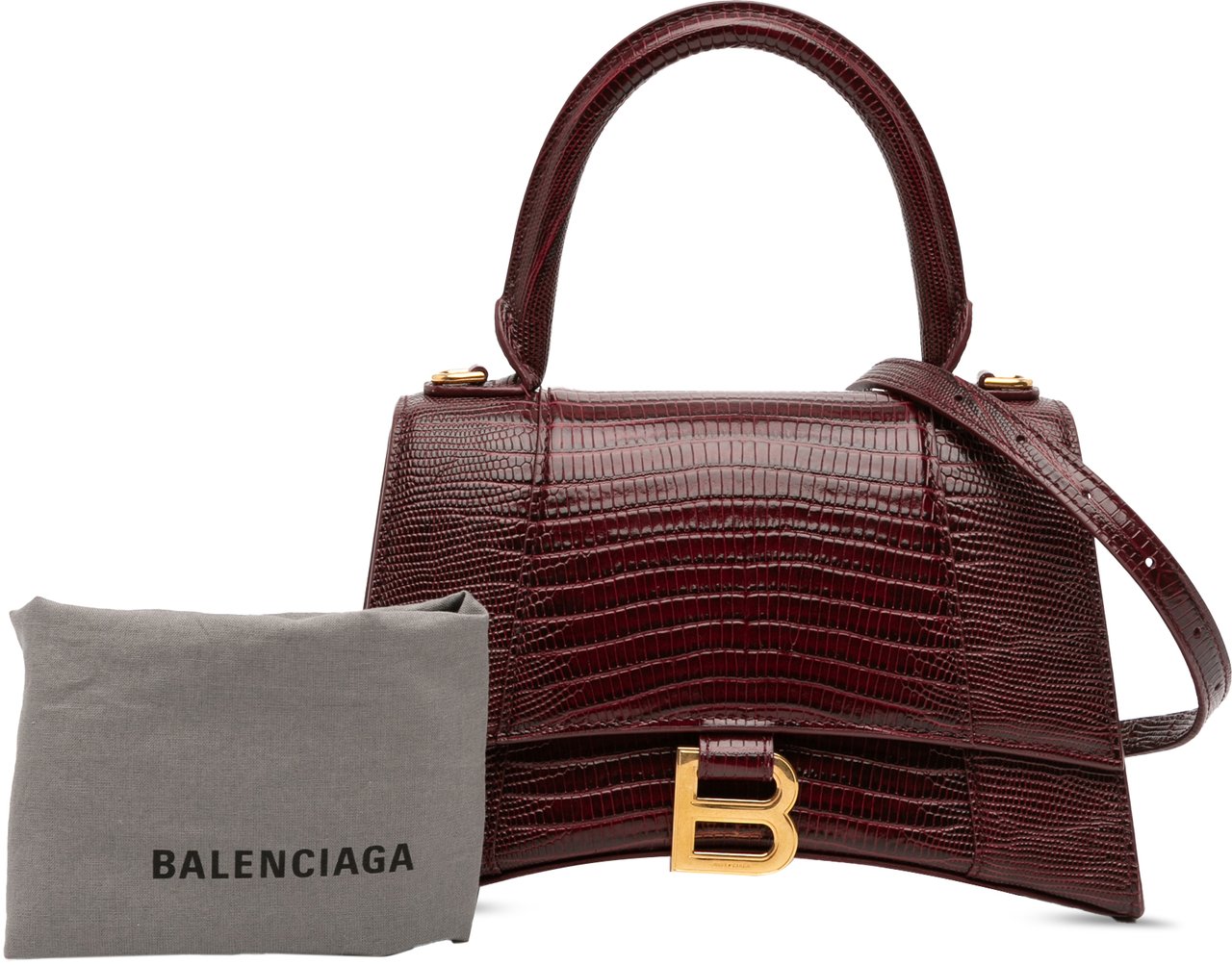 Balenciaga Small Lizard Embossed Calfskin Hourglass Top Handle Bag Rood