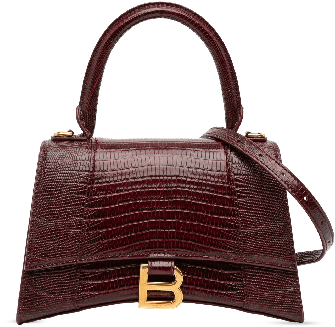 Balenciaga Small Lizard Embossed Calfskin Hourglass Top Handle Bag Rood