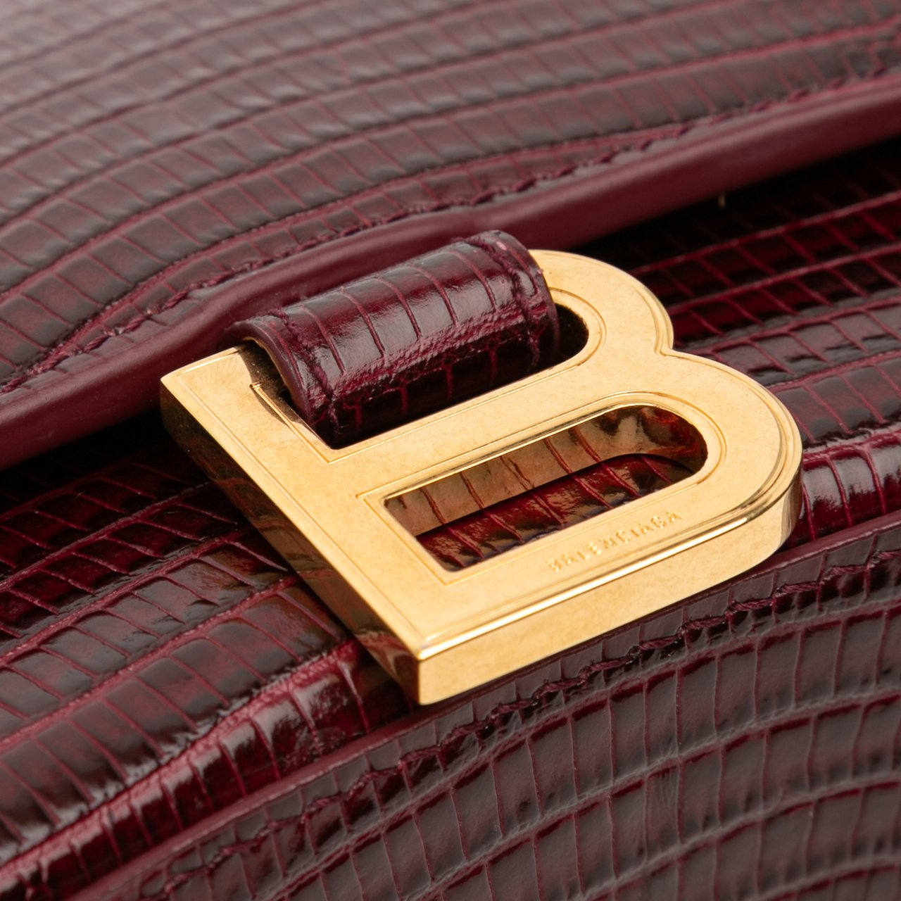 Balenciaga Small Lizard Embossed Calfskin Hourglass Top Handle Bag Rood