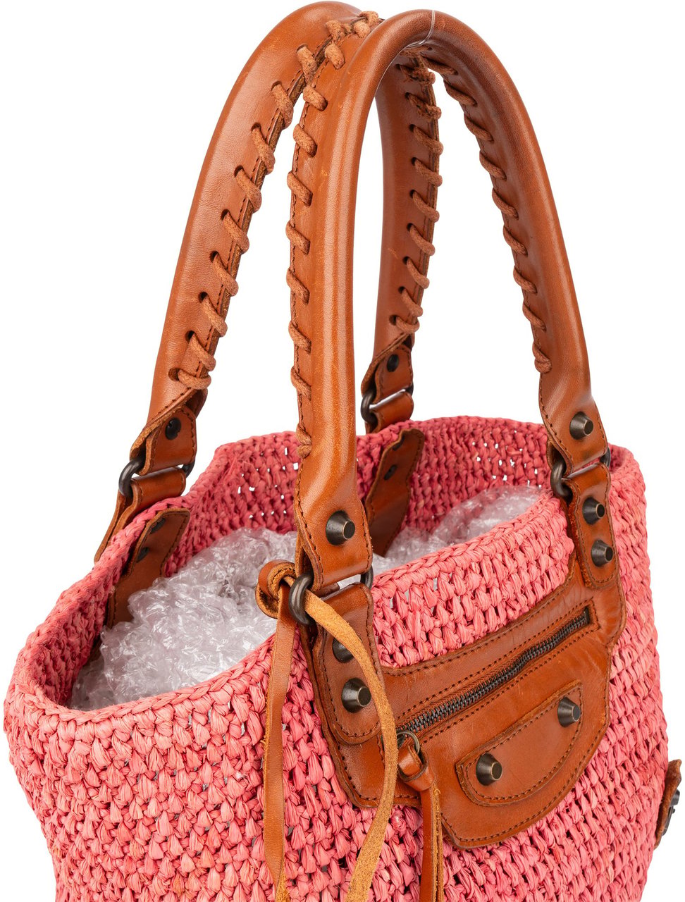 Balenciaga Raffia Panier City Handbag Roze