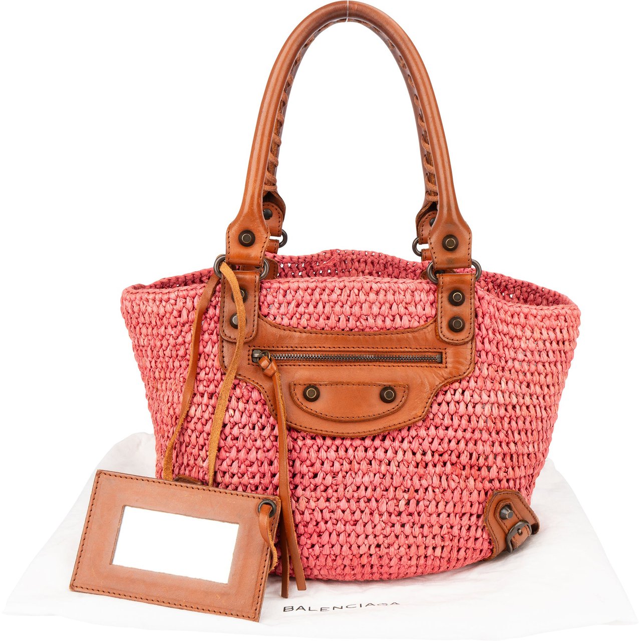 Balenciaga Raffia Panier City Handbag Roze