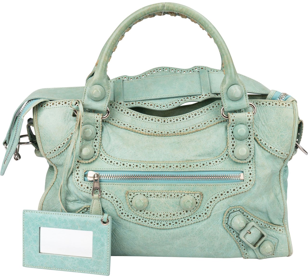 Balenciaga Balenciaga Blue Perforated Leather City Handbag Blauw