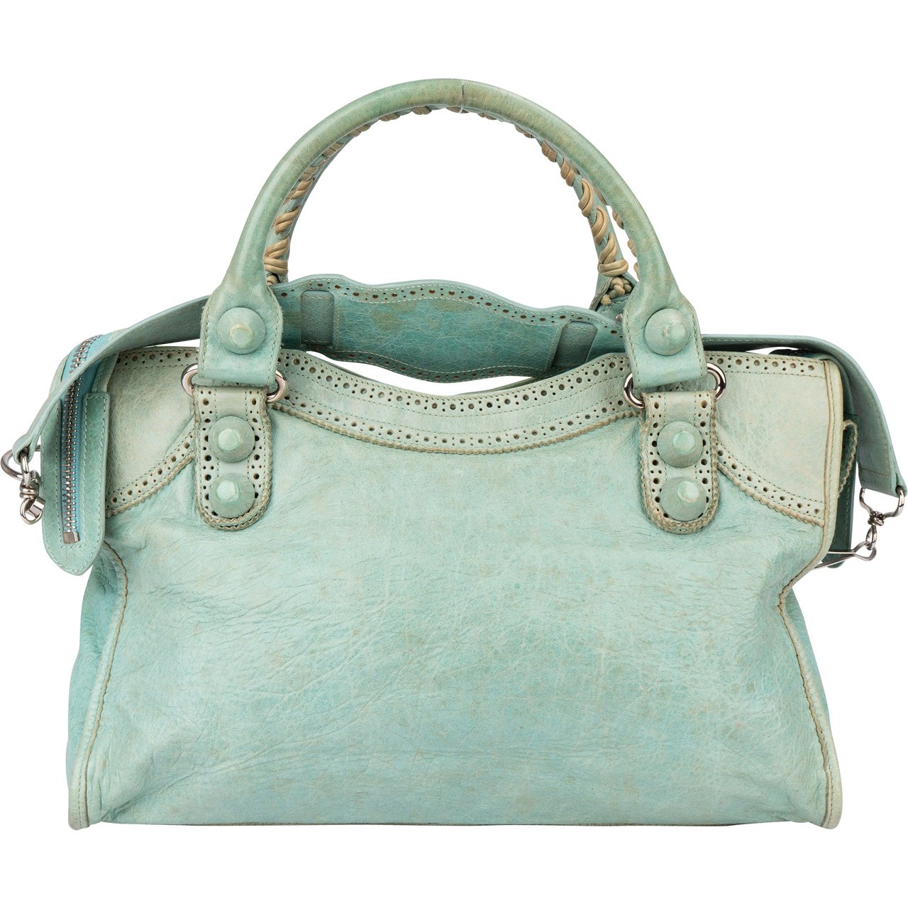 Balenciaga Balenciaga Blue Perforated Leather City Handbag Blauw