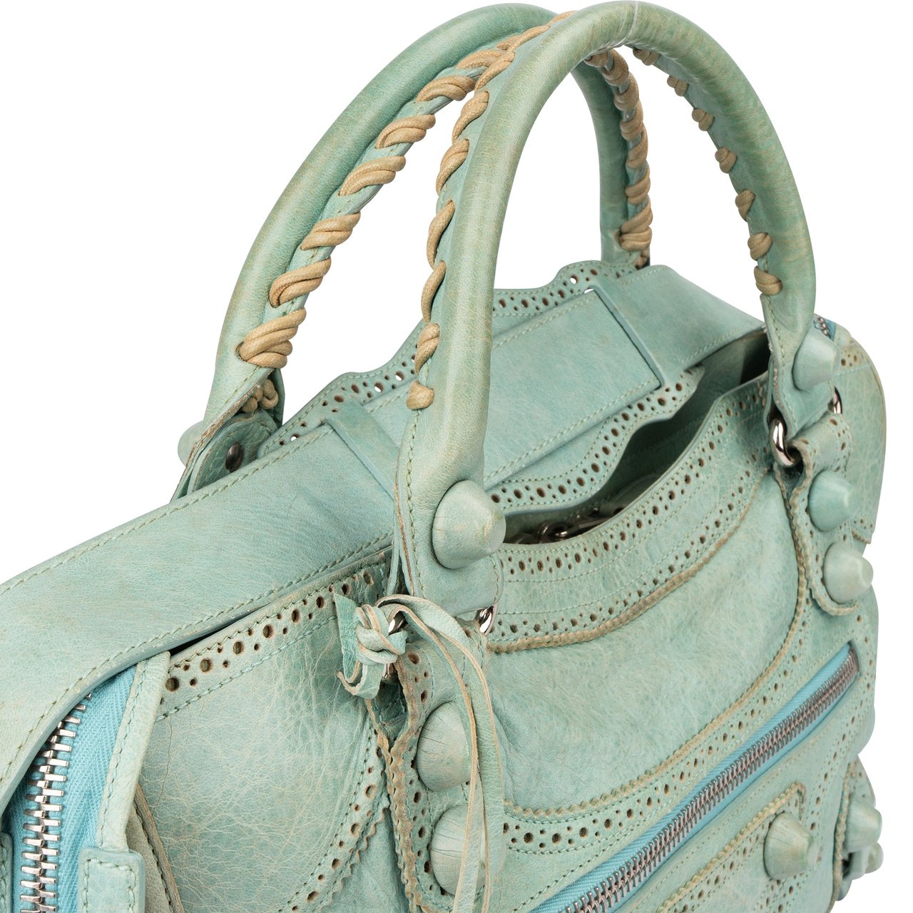 Balenciaga Balenciaga Blue Perforated Leather City Handbag Blauw