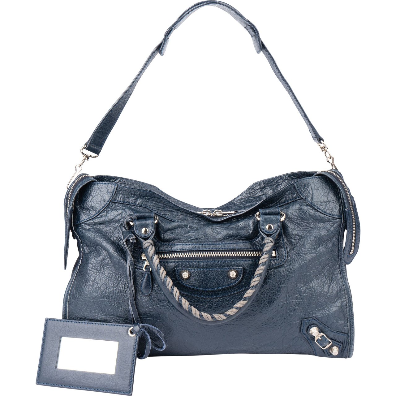 Balenciaga Balenciaga Blue Leather City Handbag Blauw