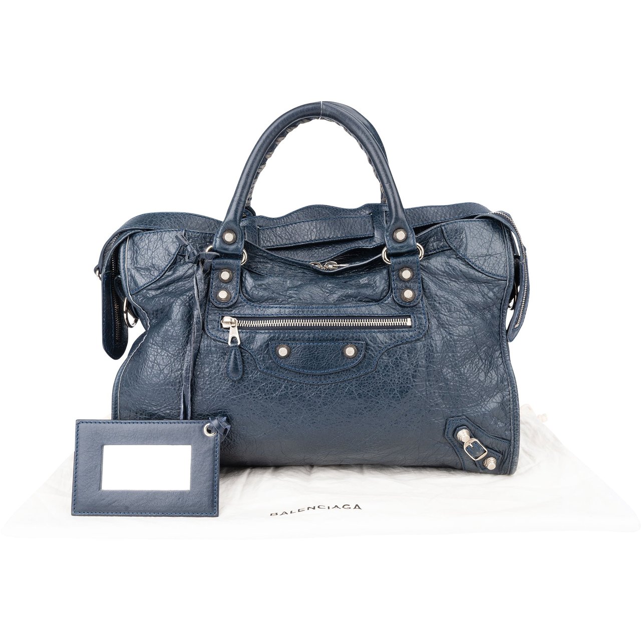 Balenciaga Balenciaga Blue Leather City Handbag Blauw