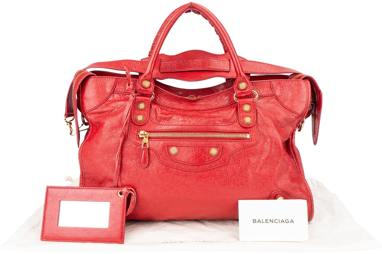 Balenciaga Balenciaga Red Leather City Handbag Rood