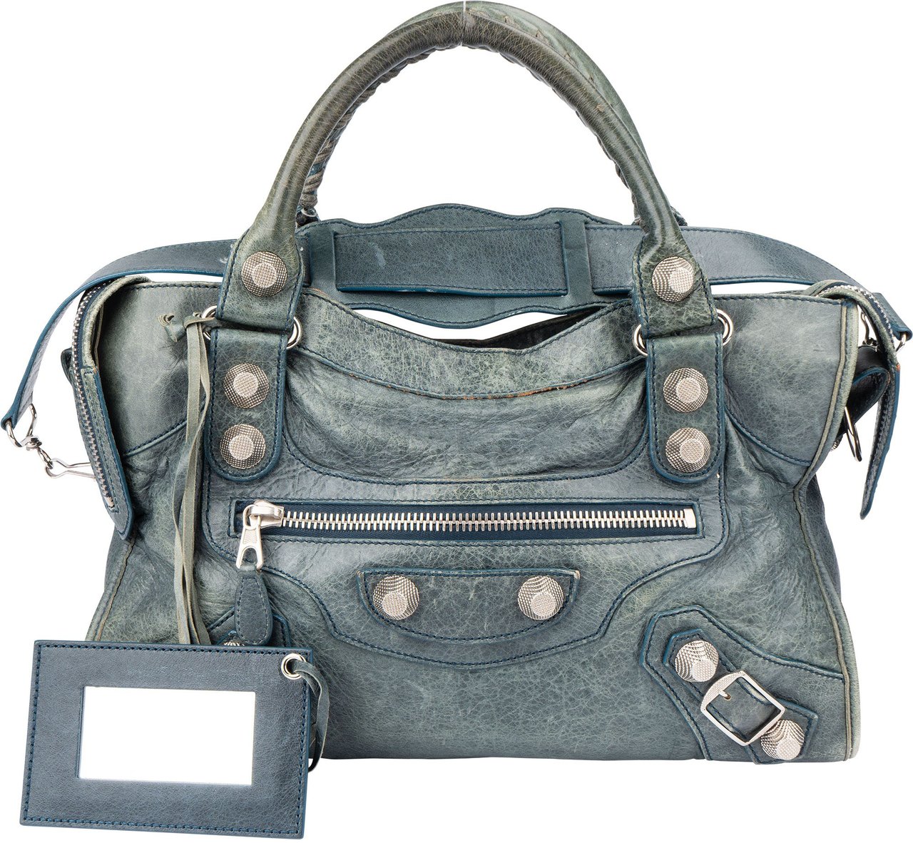Balenciaga Balenciaga Blue Leather City Handbag Blauw
