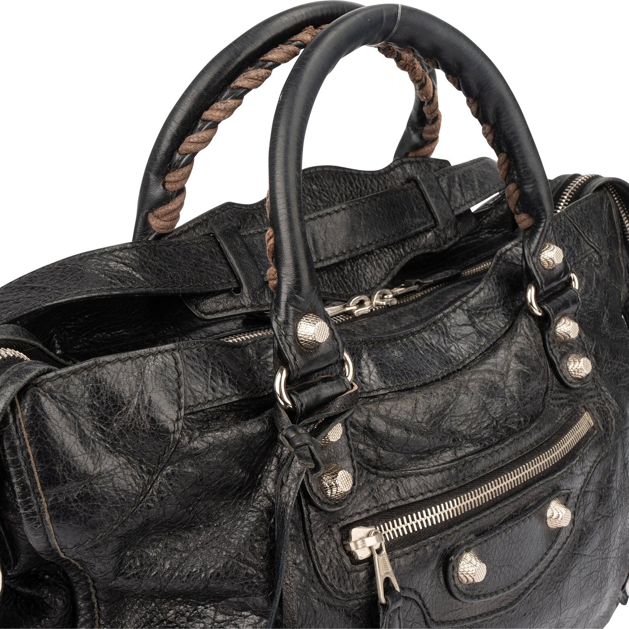 Balenciaga Balenciaga Black Leather City Handbag Zwart