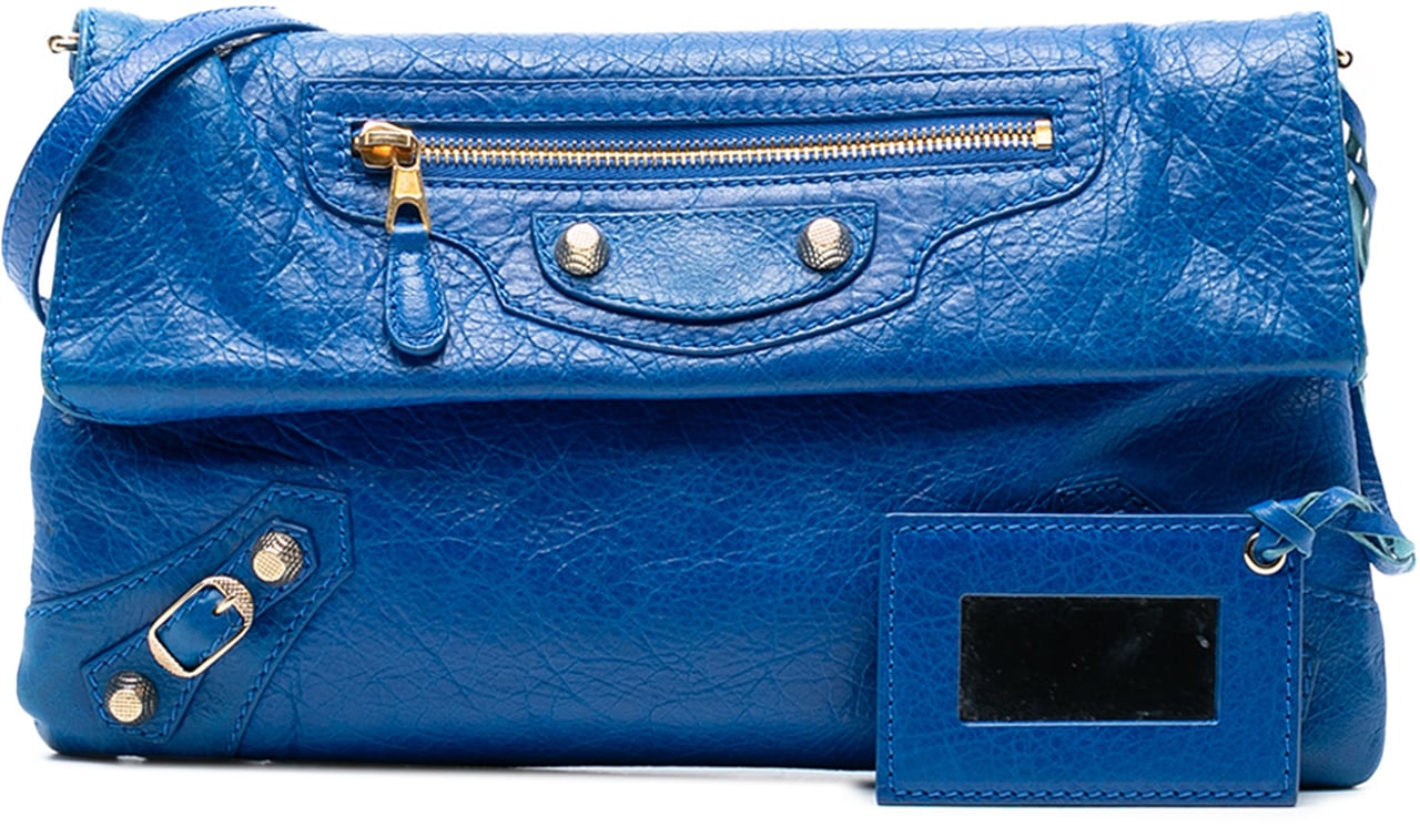 Balenciaga Lambskin Motocross Giant 12 Envelope Clutch With Strap Blauw