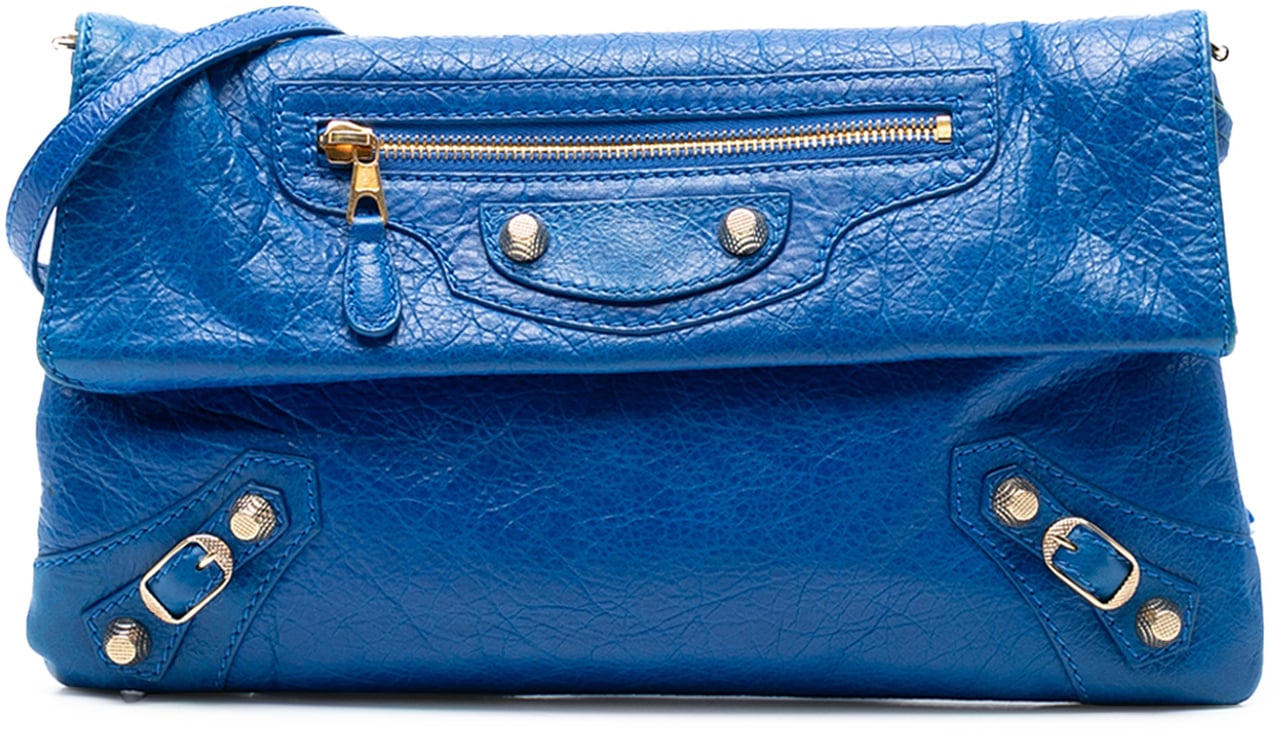 Balenciaga Lambskin Motocross Giant 12 Envelope Clutch With Strap Blauw