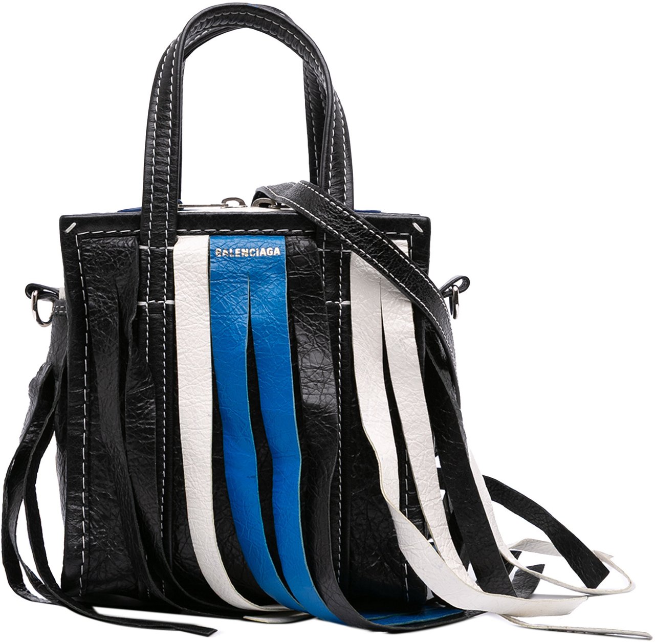 Balenciaga XXS Lambskin Fringe Bazar Shopper Satchel Zwart