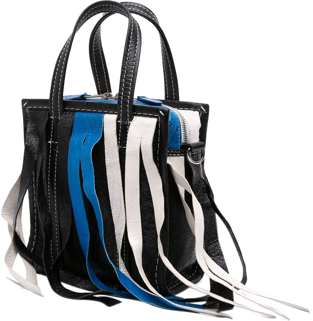 Balenciaga XXS Lambskin Fringe Bazar Shopper Satchel Zwart