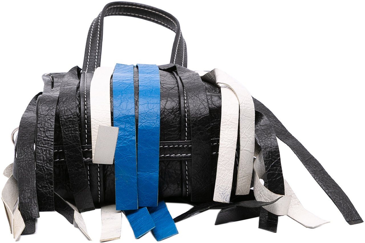 Balenciaga XXS Lambskin Fringe Bazar Shopper Satchel Zwart