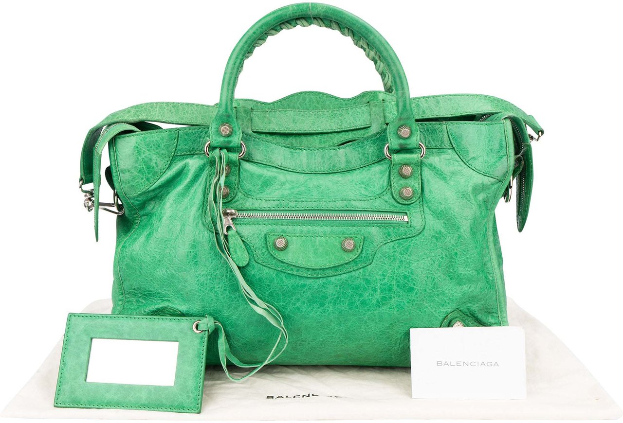 Balenciaga Balenciaga Classic Green Leather City Handbag Groen