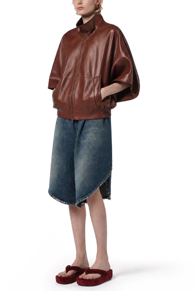 Balenciaga GIACCA IN PELLE CON ZIP Bruin