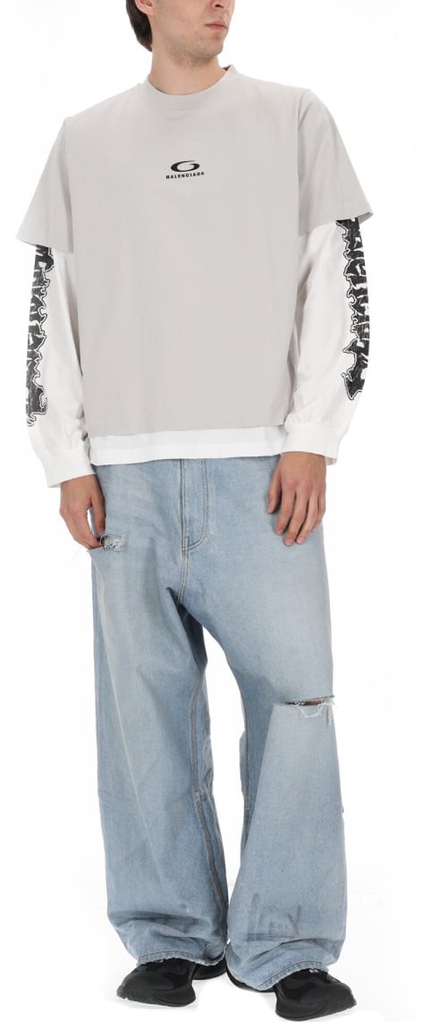 Balenciaga T-SHIRT IBRIDA DOPPIA CON LOGO Grijs