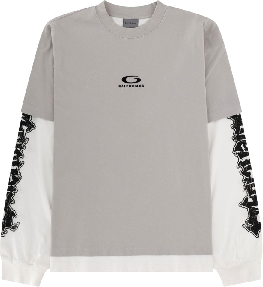 Balenciaga T-SHIRT IBRIDA DOPPIA CON LOGO Grijs
