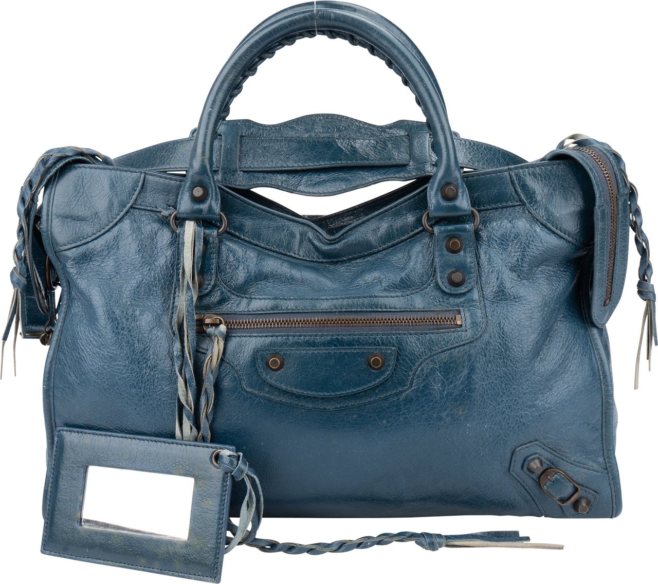 Balenciaga Balenciaga Blue Leather City Handbag Blauw