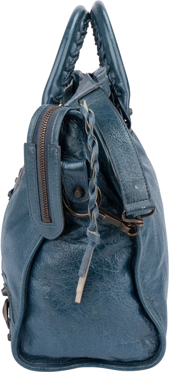 Balenciaga Balenciaga Blue Leather City Handbag Blauw