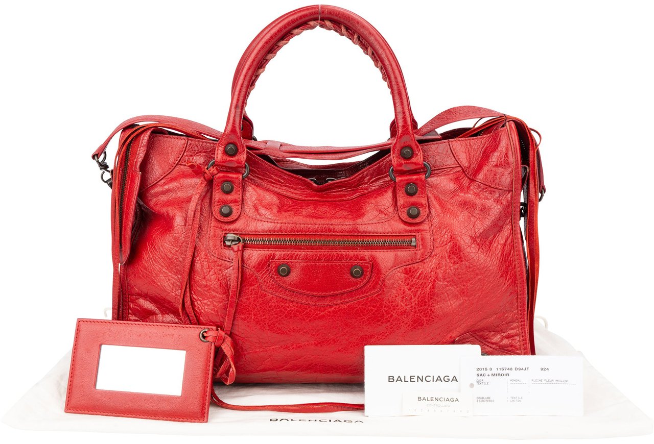 Balenciaga Balenciaga Red Leather City Handbag Rood